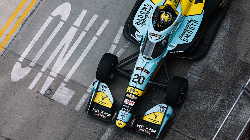 Alexander Rossi drives on a roadcourse